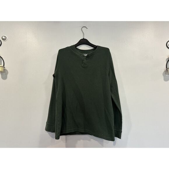 Basic Editions Henley Long Sleeve Shirt Thermal Green Shirt Medium M - Picture 1 of 8